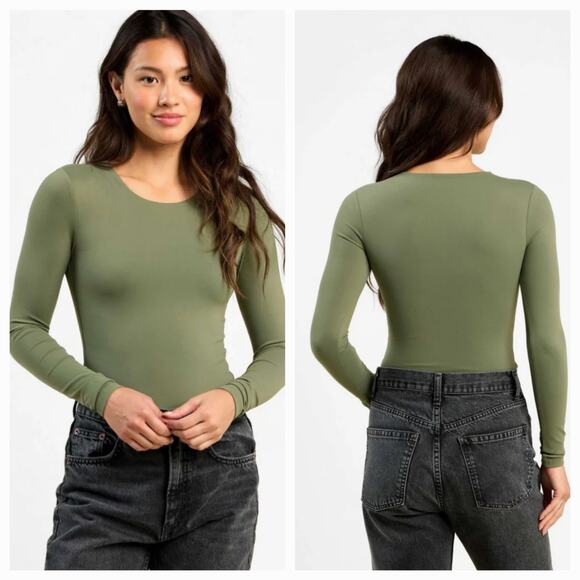 Nuuds Bodysuit Shirt Olive Green Long Sleeve Round Neck sz XXL - Picture 11 of 11
